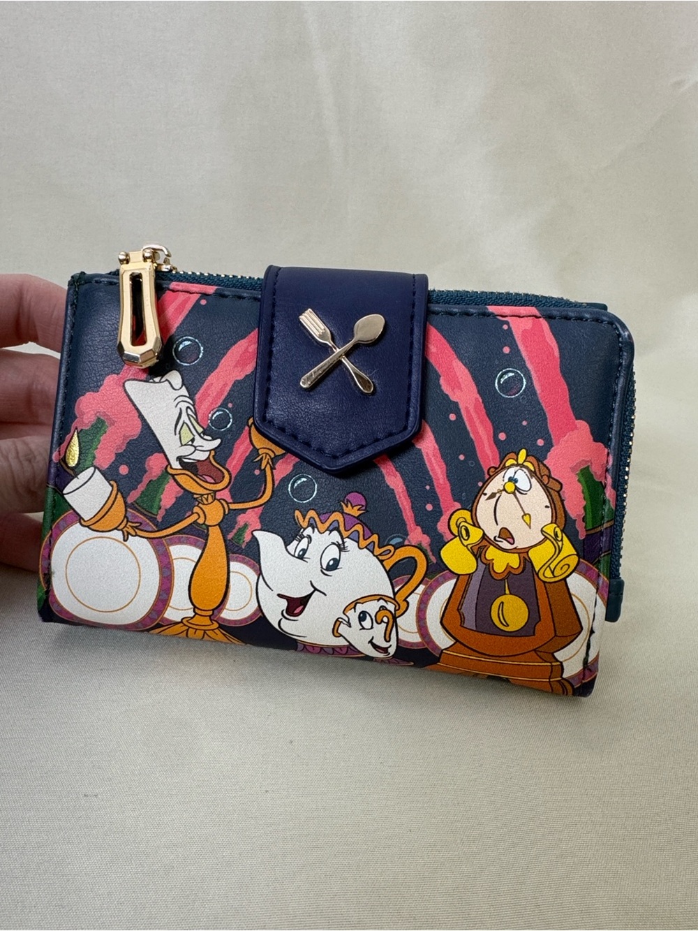 Loungefly Blue Beauty and the Beast Lumière Mini Backpack with Matching Wallet - Picture 12 of 16